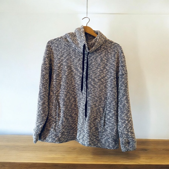 Woman’s Textured Chevron Pattern Sweater - Black and White Mock Scoop Neck - Picture 2 of 6